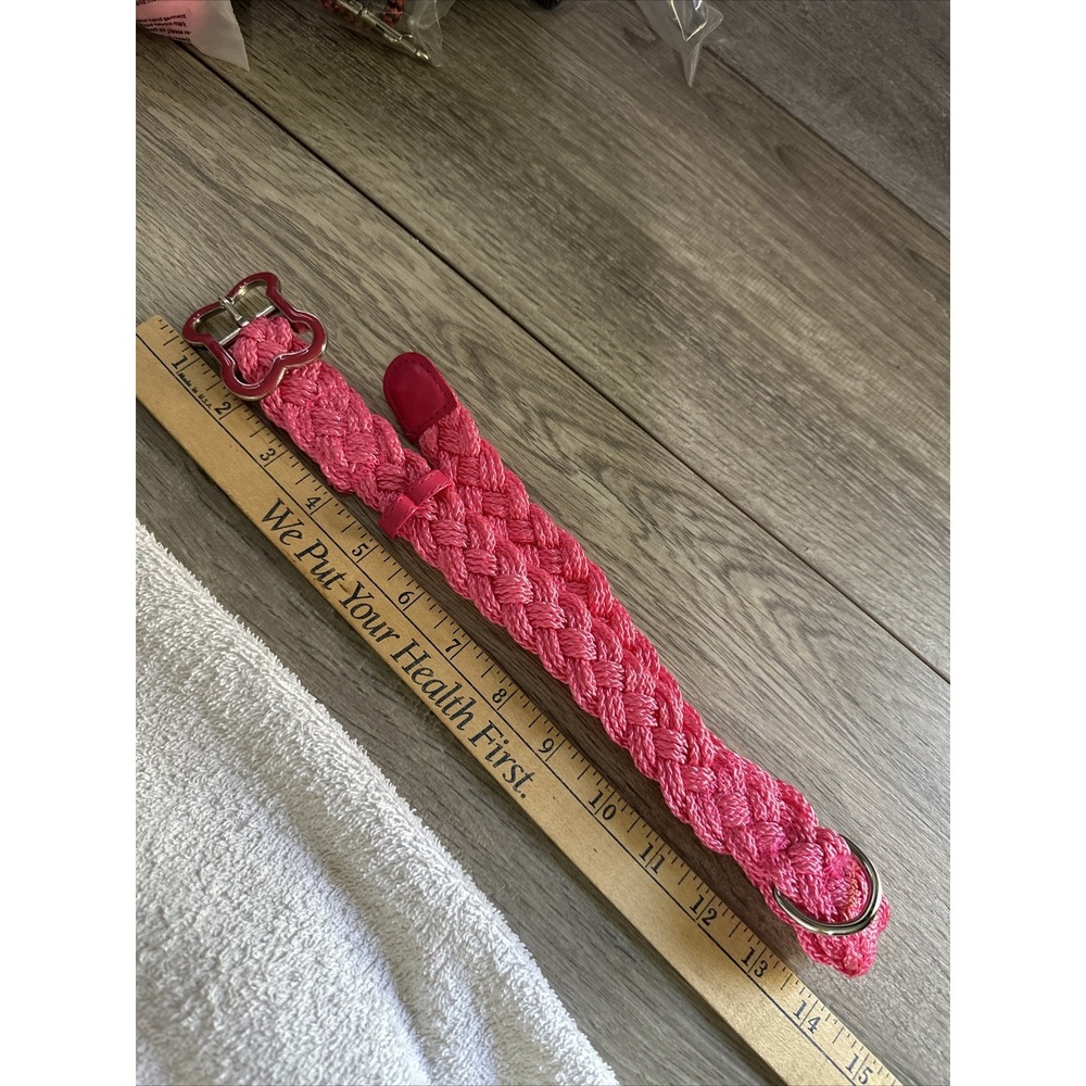 Unbranded Braided‎ Rope Dog Collar Pink 1" Wide 28"  Bone Buckle Woven